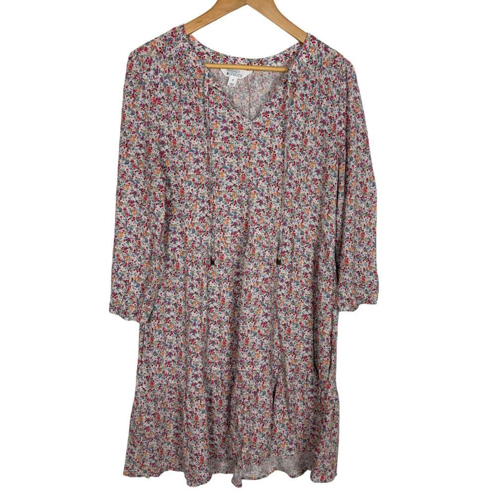 Market & Spruce Ditsy Print White Knee-Length Peasant Dress Women’s Medium